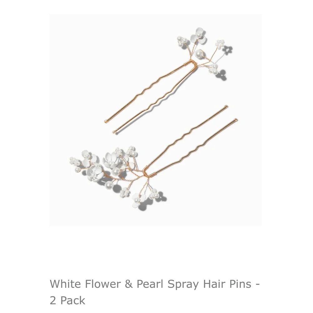 Claire's White Flower Pearl Hair Pins Accessories‎ Bridal Wedding Hairpiece